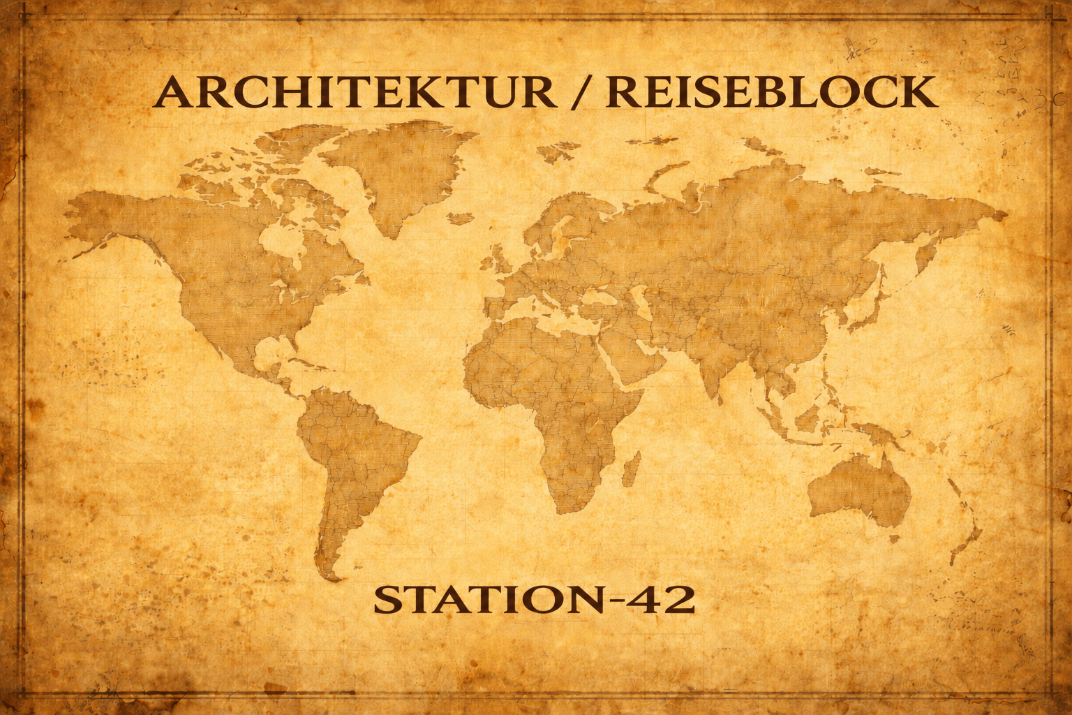 Historische Weltkarte mit dem Titel Architektur / Reiseblock